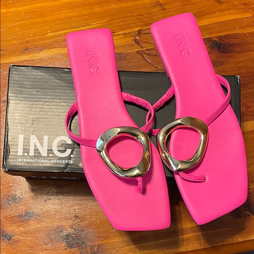 INC International Concepts Women's Pink Sandals with Gold Accent
